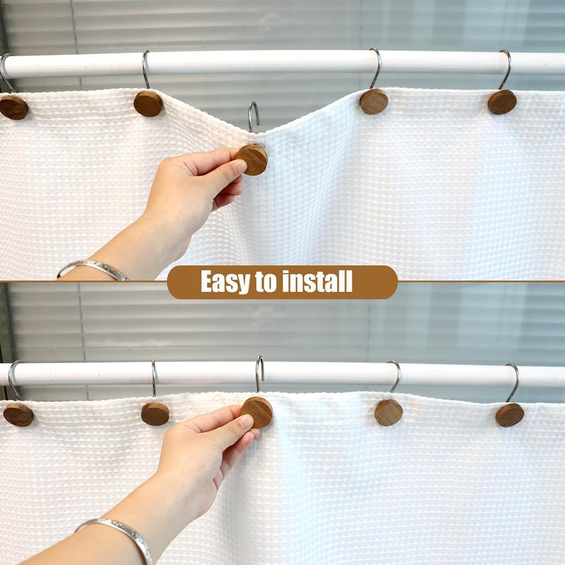 JTDTH Shower Curtain Hooks, Wood Decorative Shower Curtain Rings, Modern Round Log Shower Curtain Hangers, 12PCS Shower Hooks for Shower Curtain Rod, Bedroom, Living Room (Silvery) - Image 4